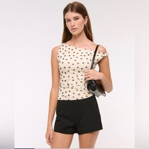 Abercrombie & Fitch Cream Top with Black Polka Dots